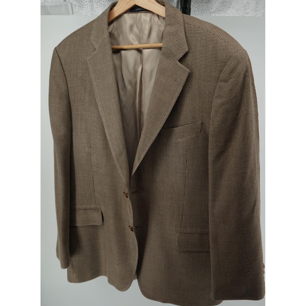 John W Nordstrom Mens 42R Silk Wool Blazer Tan Houndstooth Sport Coat 0839